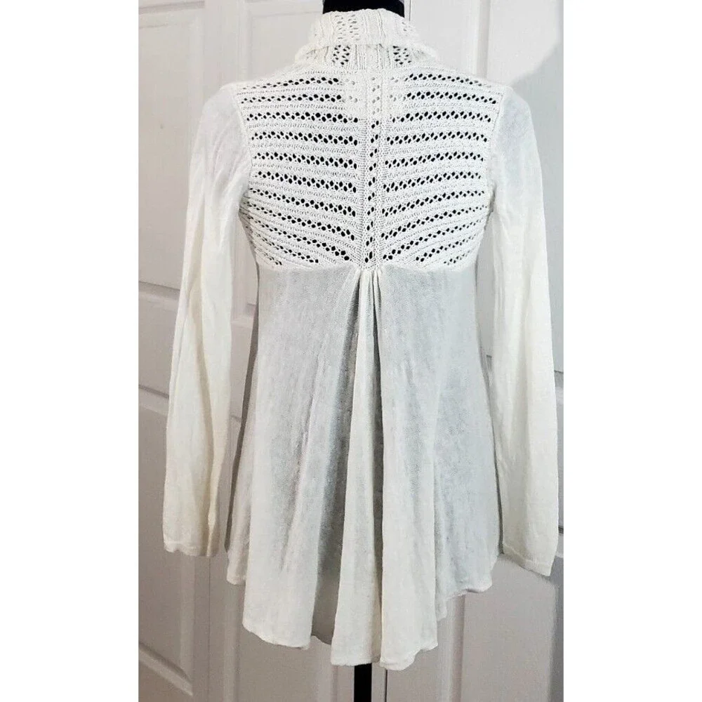 Anthropologie White Knit Open Cardigan Angel of the North Linen Blend EUC Sz XSP